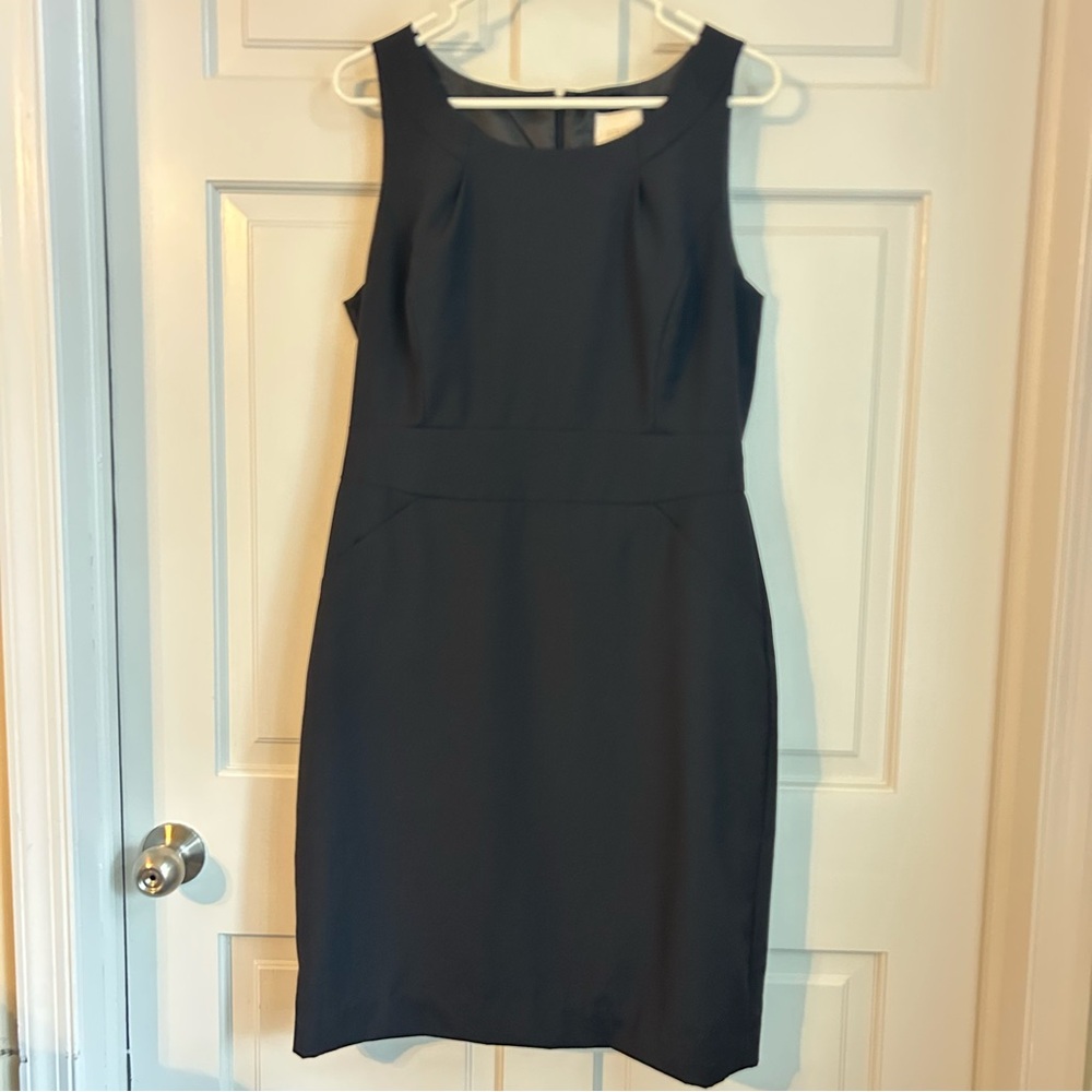 J Crew Suiting Sheath Dress Women’s Sz 12 Black 100% Wool Sleeveless Career FLAW